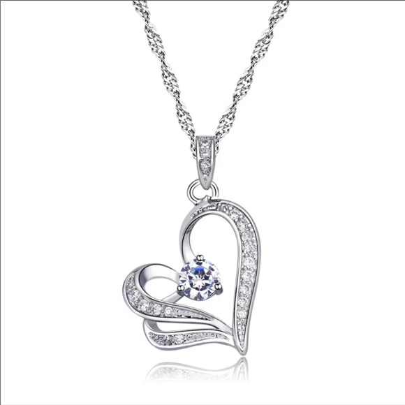 925 Sterling Silver Diamond Heart Pendant Necklace - Picture 1 of 1